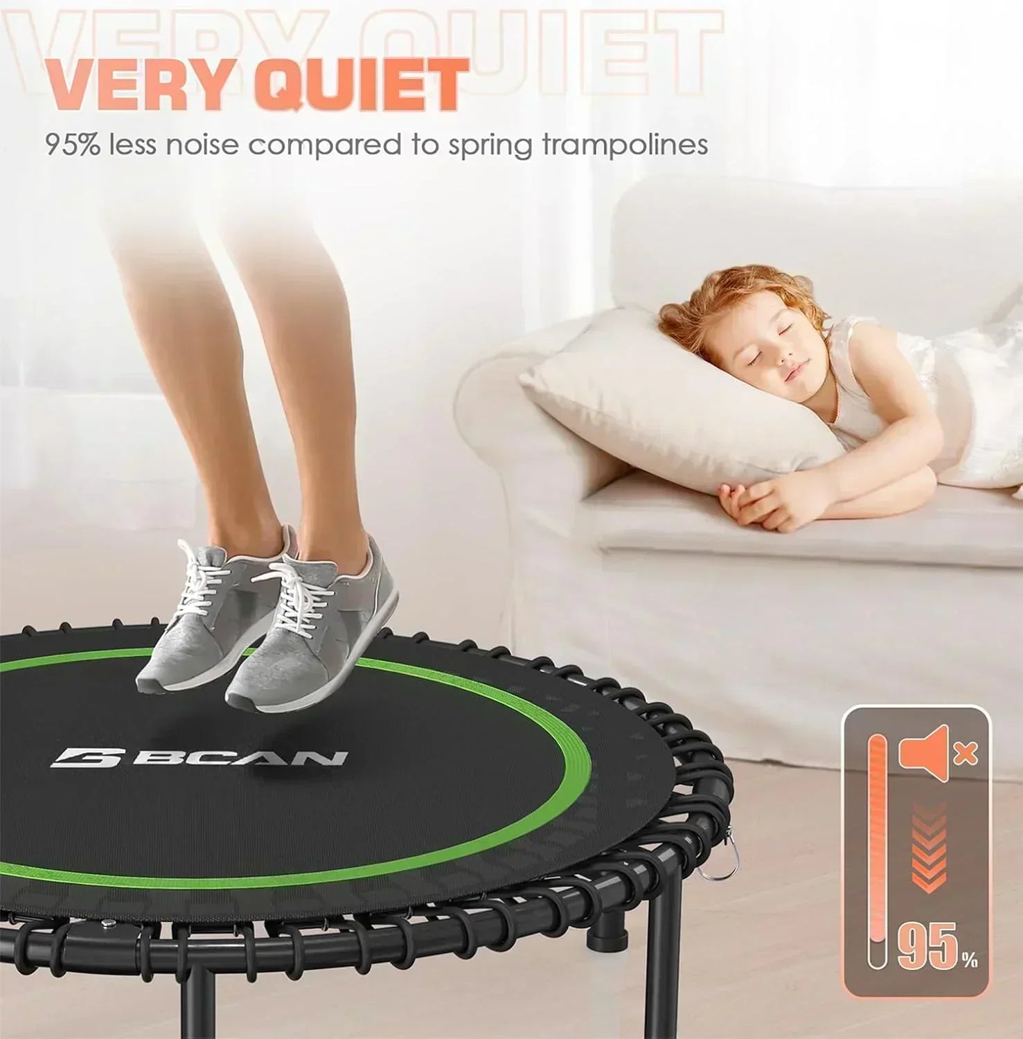BCAN 450/550 LBS Foldable Mini Trampoline Fitness Trampoline Bungees Adjustable Foam Handle