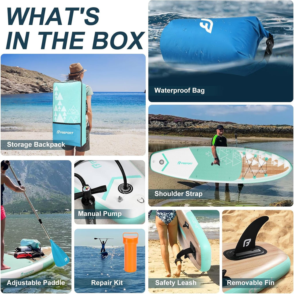 FBSPORT 11' Premium Stand Up Paddle Board, Yoga Board with Durable SUP Accessories & Carry Bag | Wide Stance, Surf Control, Non-Slip Deck, Leash, Paddle and Pump for Youth & Adult