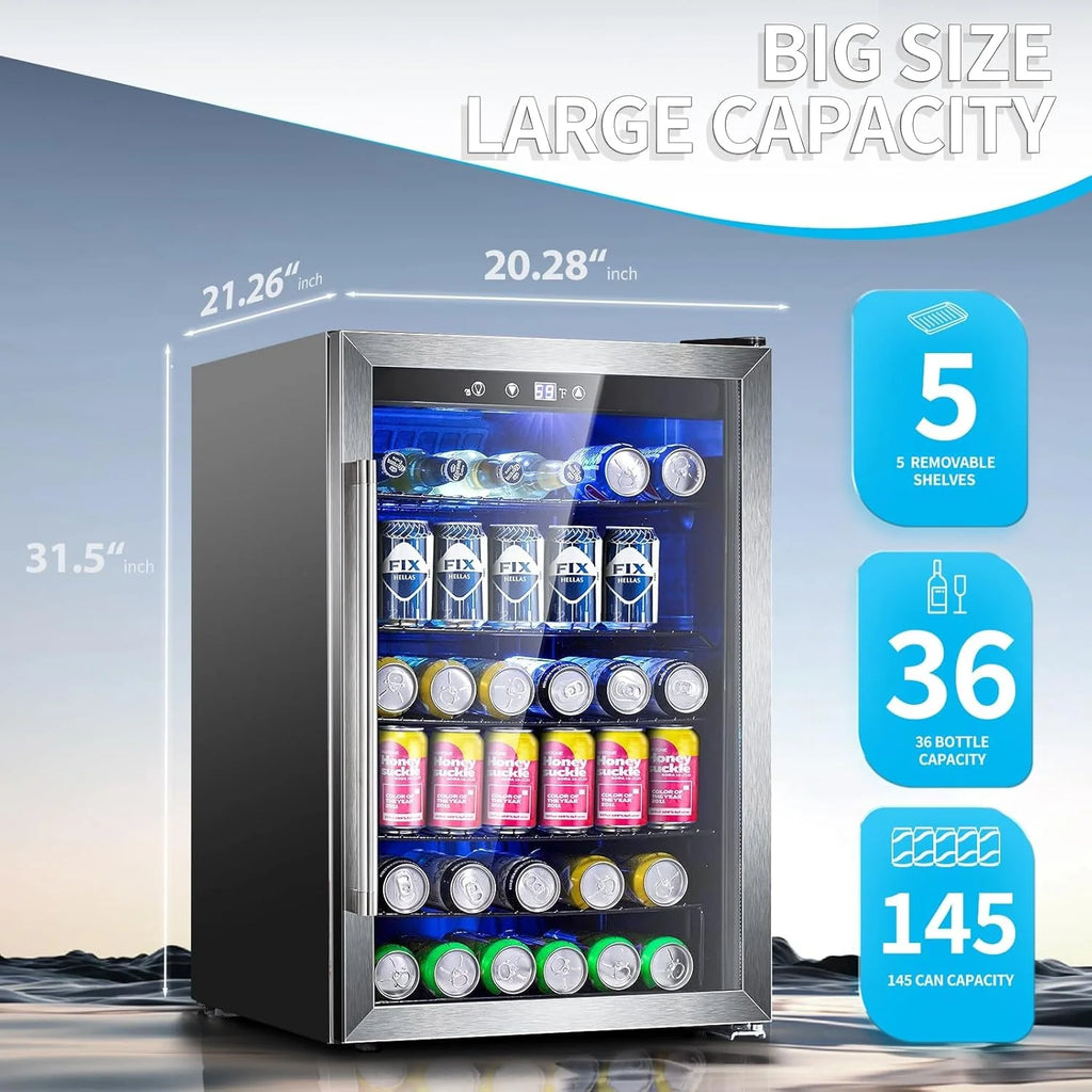 Antarctic Star Beverage Refrigerator Cooler 68 Can, Mini Fridge with Glass Door for Beer Drinks Wine,Freestanding Small Fridge with Electronic Temperature Control for Home and Bar,1.7 cu.ft