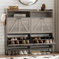 Shoe Cabinet with 2 Flip Drawers Narrow Shoe Storage Cabinet Organizer Wooden Freestanding Rack