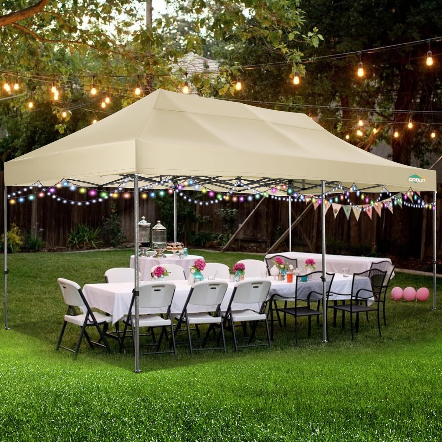 COBIZI 10x20 Heavy Duty Pop up Canopy Tent with 6 sidewalls Easy Up Commercial Outdoor Canopy Wedding Party Tents for Parties All Season Wind & Waterproof Gazebo with Roller Bag,Black(Frame Thickened)