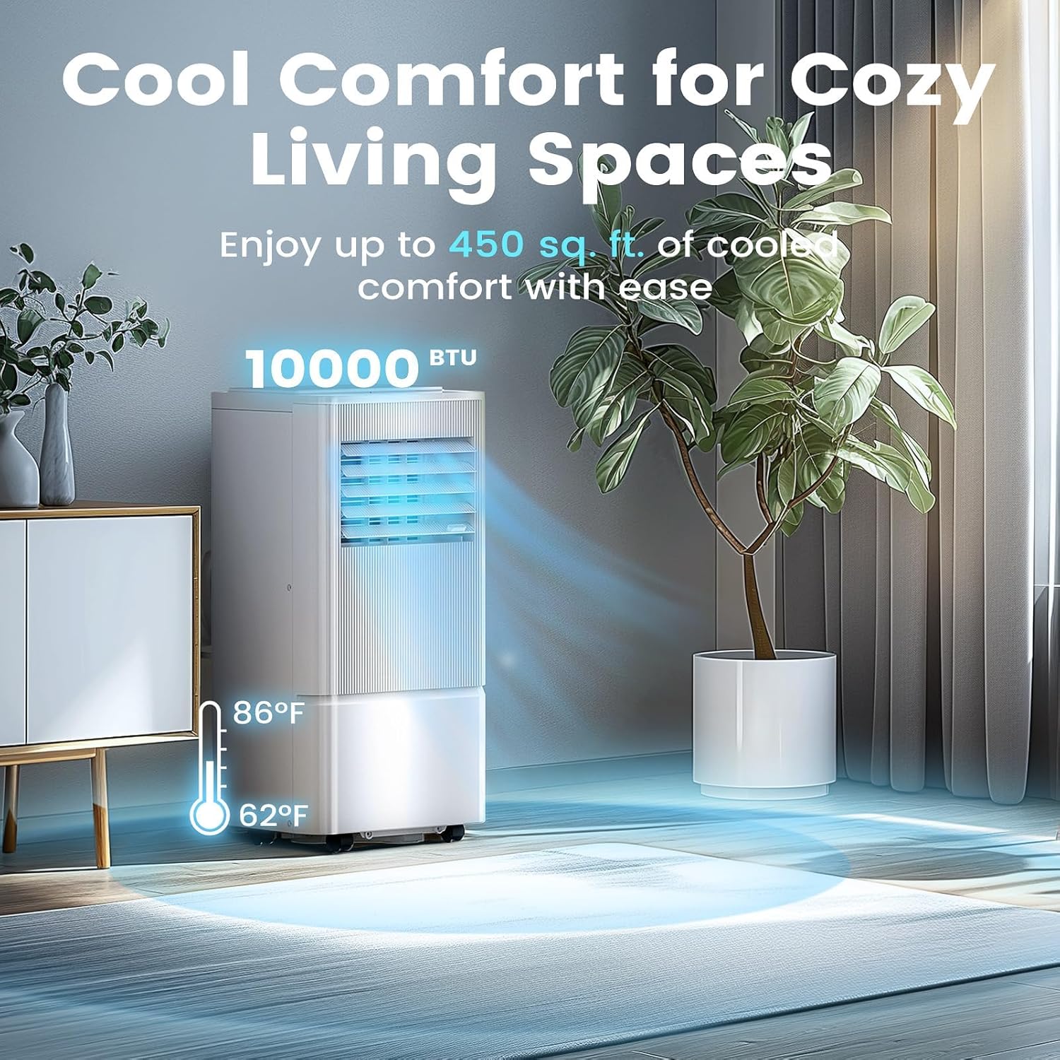 Air Choice Portable Air Conditioner, 10000 BTU Air Conditioner Portable for Room Up to 450 Sq.Ft, Remote Control, 24H Timer, Dehumidifier & Fan Modes, 3-in-1 AC Unit with Window Kit for Home Office